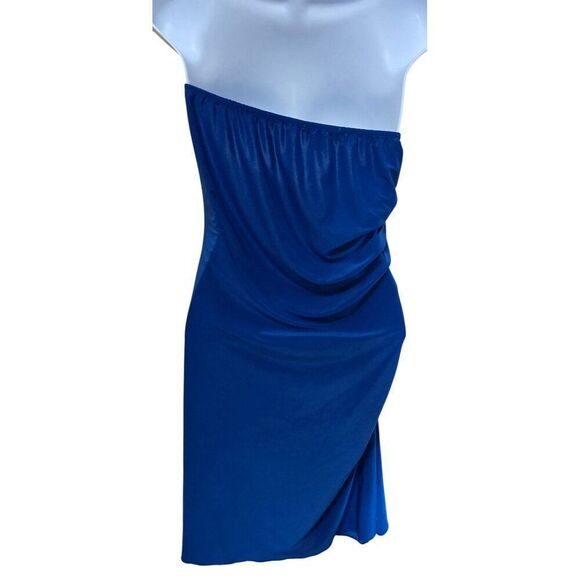 PrettyLittleThing Blue Strapless Draped Mini Dress elegant girls night out - Picture 4 of 7